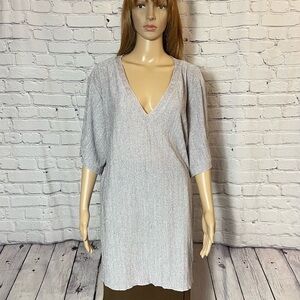 Zara V-neck Ribbed Knit Short Sleeve Grey Tunic Size XL